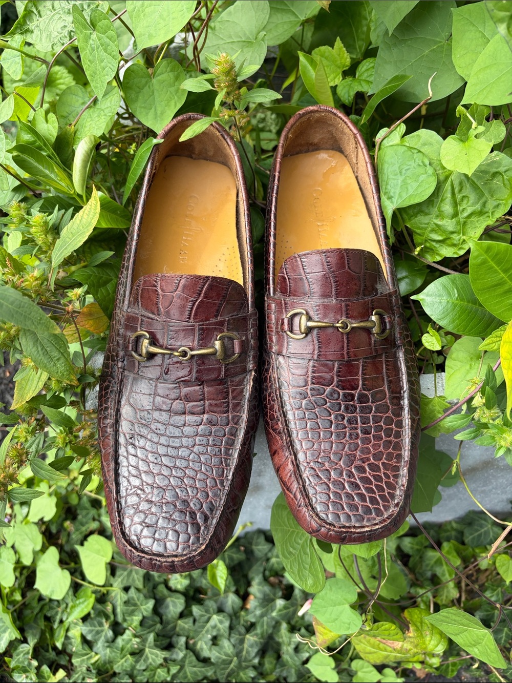 Cole Haan Burgundy Croc-Embossed Leather Horsebit Loafers
